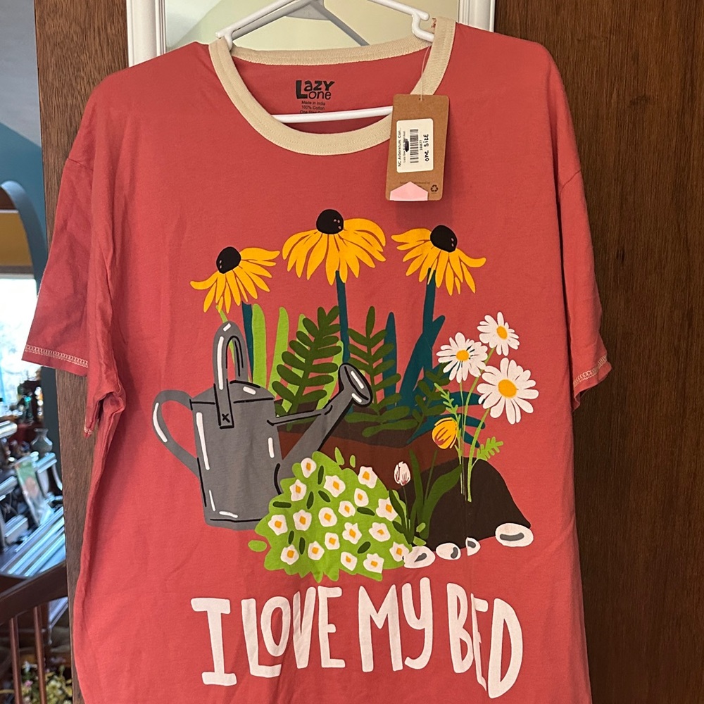 Lazy One Coral T-Shirt with Garden Graphic